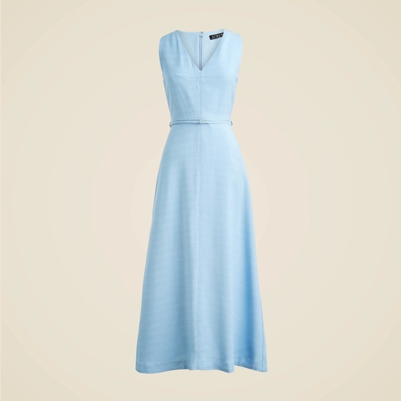 New JCREW Size 0P 0 Petite Mathilde V-Neck Dress in Luster Canvas Calm Blue $228 - Picture 2 of 3